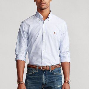 Custom Fit Striped Shirt with Gold Logo